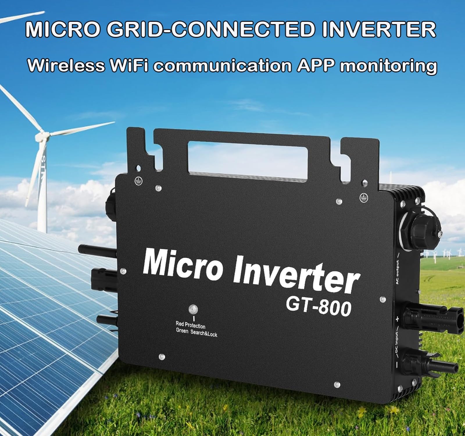 800W Wechselrichter, IP65 Wasserdicht PV Wechselrichterwechselrichter Solar Mit WLAN APP, Wechselrichter Balkonkraftwerk Für 2 Solarmodule