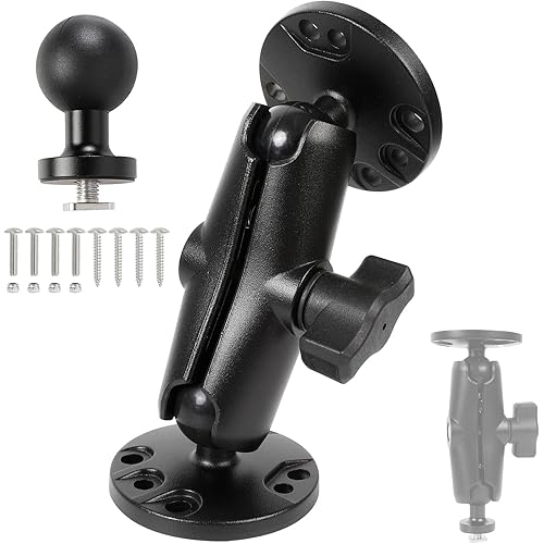 Aluminum 1" Ball Mount for Garmin Striker 4, Fish Finder Mount with AMPS Round Plates & T-Bolt Track Base, Medium Arm Marine Electronic Holder Compatible with Lowrance, Raymarine