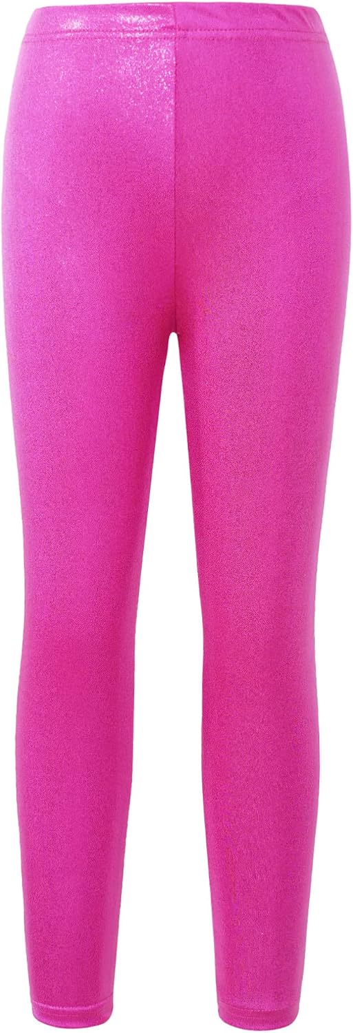 easyforever Kids Girls Shiny Metallic Leggings Active Pants Hip-hop Jazz Street Dance Tights Athletic Trousers Dancewear