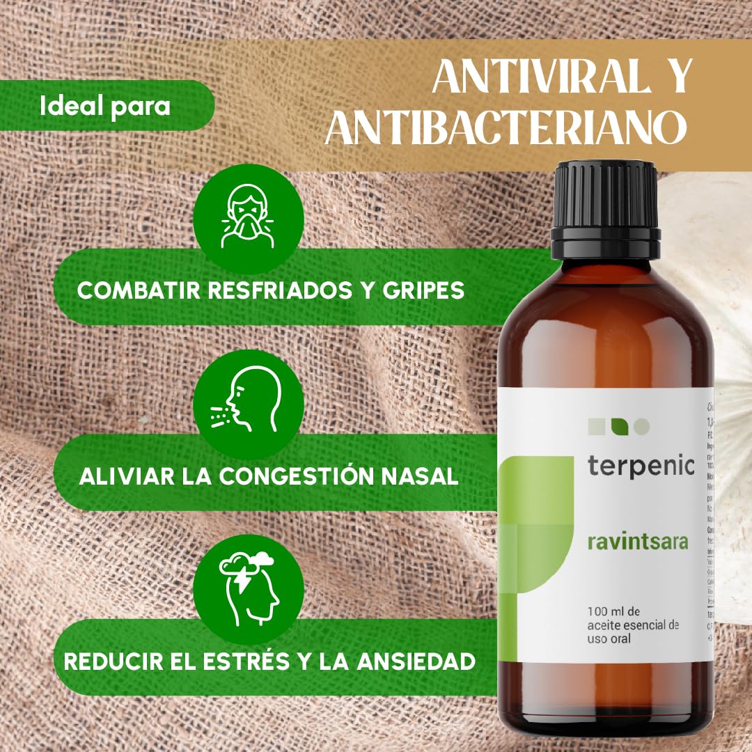 TERPENIC - Aceite Esencial de Ravintsara (Cinnamomum camphora) - 100 ml - Uso Oral – Formato profesional de alto rendimiento