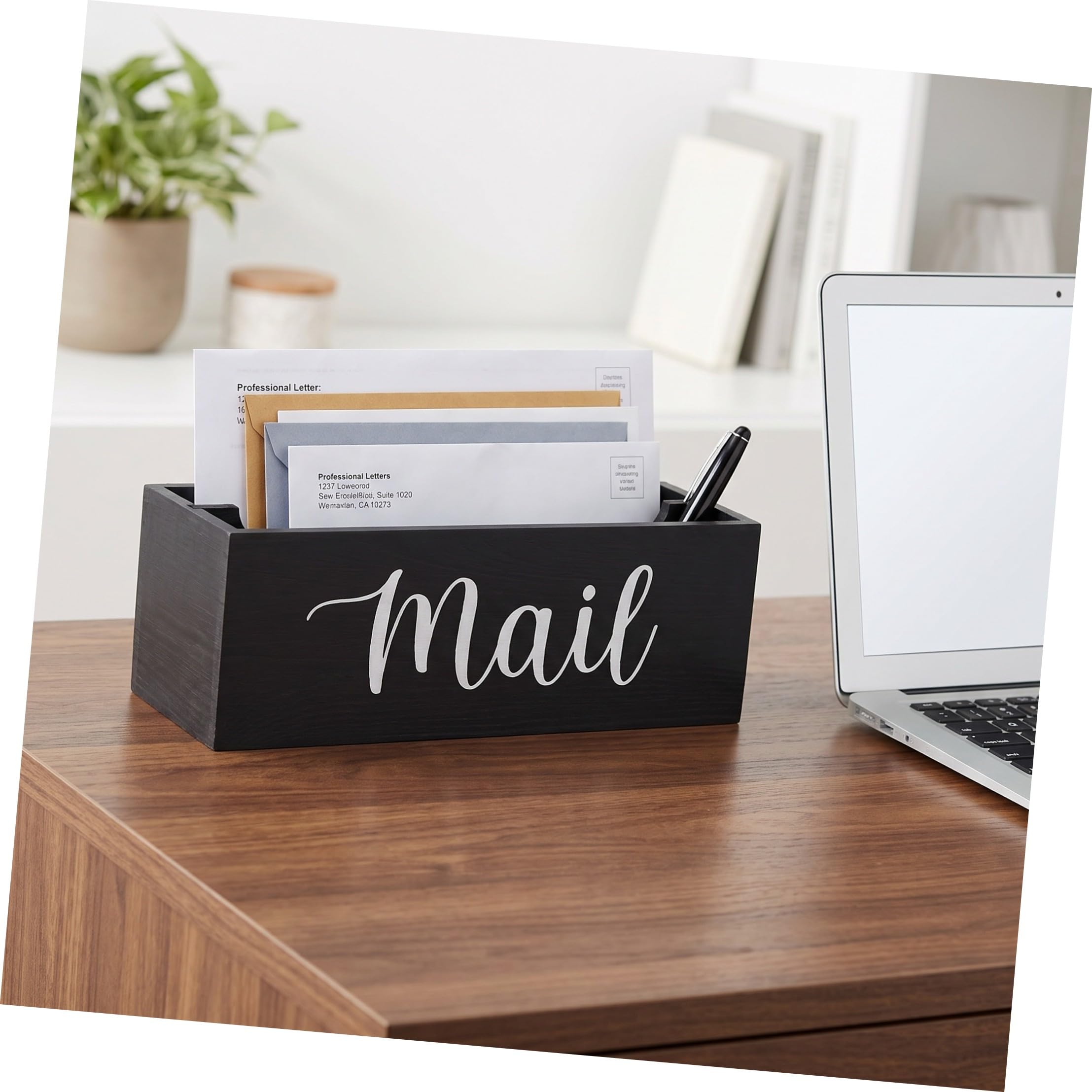 Gatuida Organizador de Correo de Madera Negra para Oficina 2 Compartimentos, Gestión de Documentos y Tarjetas, Adecuado para Oficinas Pequeñas