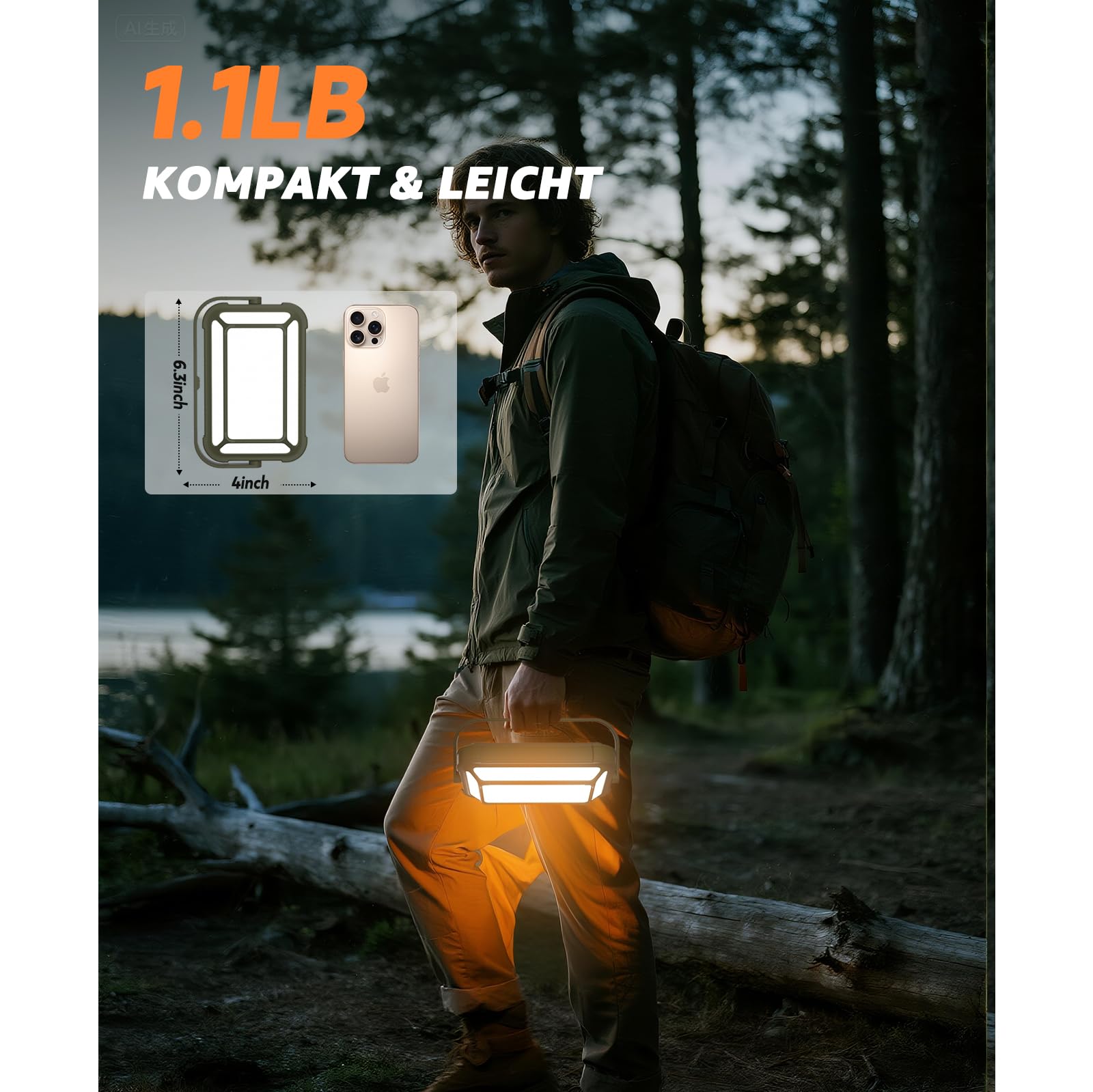 Campinglampe, IP65 Wasserdicht Tragbar Aufladbar Zeltlampe für Camping mit 3 Farben/SOS-Funktion/10000mAh Akku/USB-C, LED Camping Licht für Stromausfällen, Hurrikanen, Wandern, Zelten