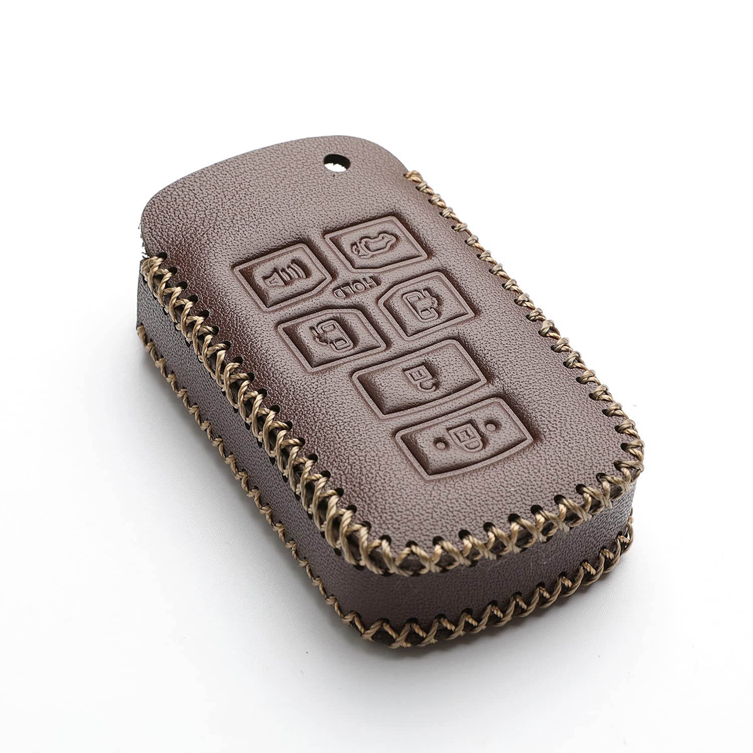 WFMJ Leather for Toyota Sienna 2011-2021 6 Buttons Key Fob Case Cover Chain (Brown)