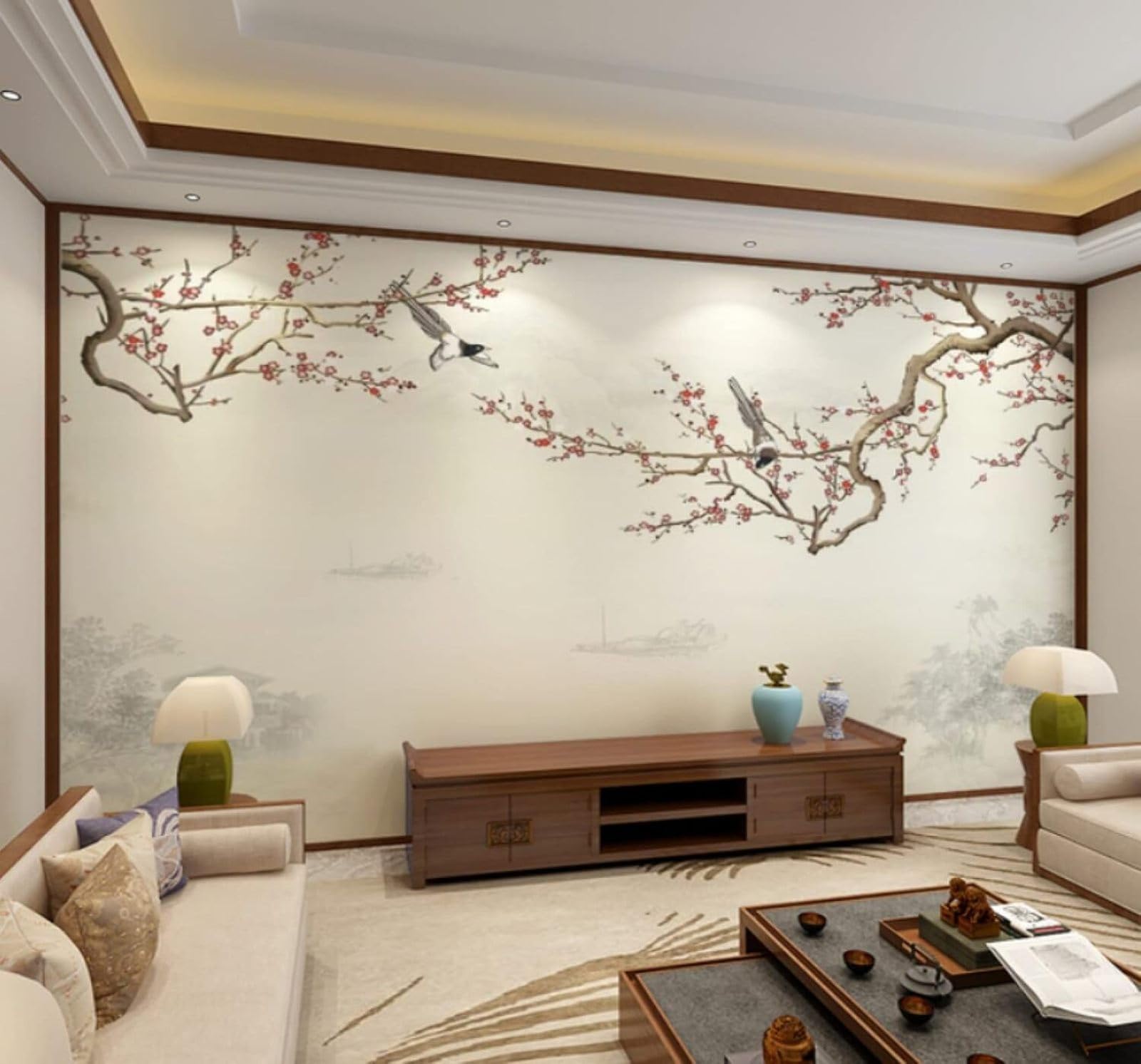 Wallpaper-3D-Xlm 200Cm×140Cm(B×H) Retro Elegant Landscapes Flowers And Birds Scenery 3D Wallpaper Easy Install Feature Office Living Room Sofa Bedroom Tv Background Wall Decoration-200Cm×140Cm