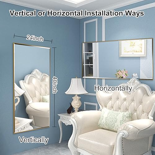 Miniatura 5 de Espejo negro de 24 x 40 pulgadas con borde biselado, espejo de tocador de baño con marco de aluminio, espejo sin cobre, espejo rectangular para