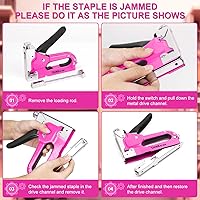 Vista 4 de THINKWORK - Pistola grapadora resistente 3 en 1, pistola de grapas rosa para tapicería con 900 grapas, pistola de clavos para madera, cable, tela