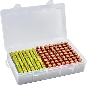 Xuerdon 134-Slot Battery Organizer Storage Case for AA and AAA Batteries | Clear Plastic, Removable Foam Slots, Drawer or Wall Storage for Homes, Garages and Offices, Batteries Not Included