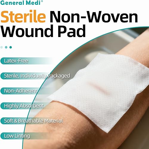 Miniatura 3 de General Medi Esponjas de gasa estéril, almohadillas no tejidas de 4 x 4 pulgadas, esponjas envueltas individualmente altamente absorbentes, para