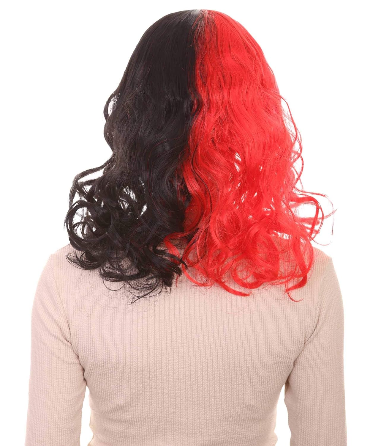 HPO Half Red and Half Black Long Curly Anime Wigs HW-2021