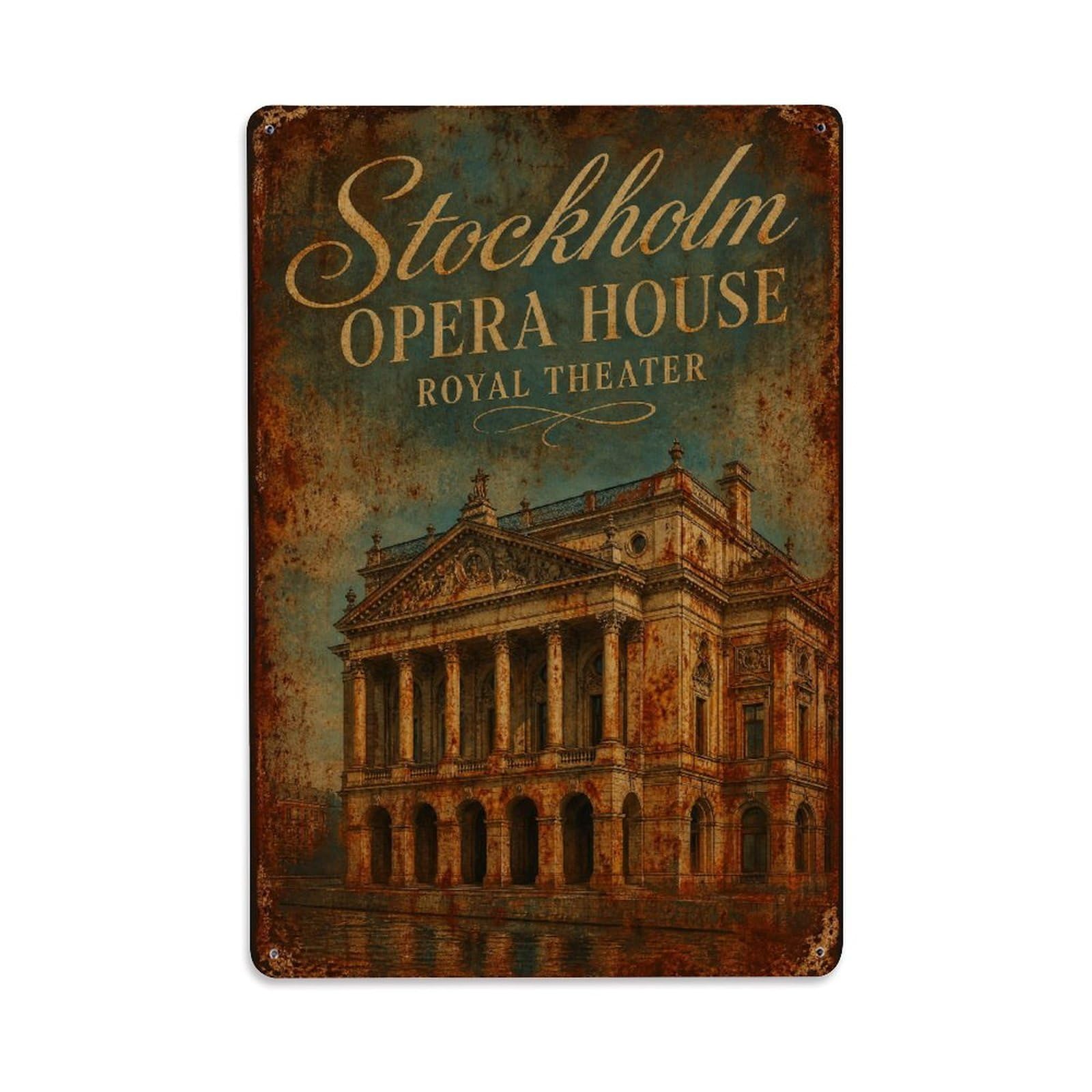 Huiyhb 8X12inch(20X30cm) Vintage Travel Stockholm Opera House Sweden Metal Tin Sign