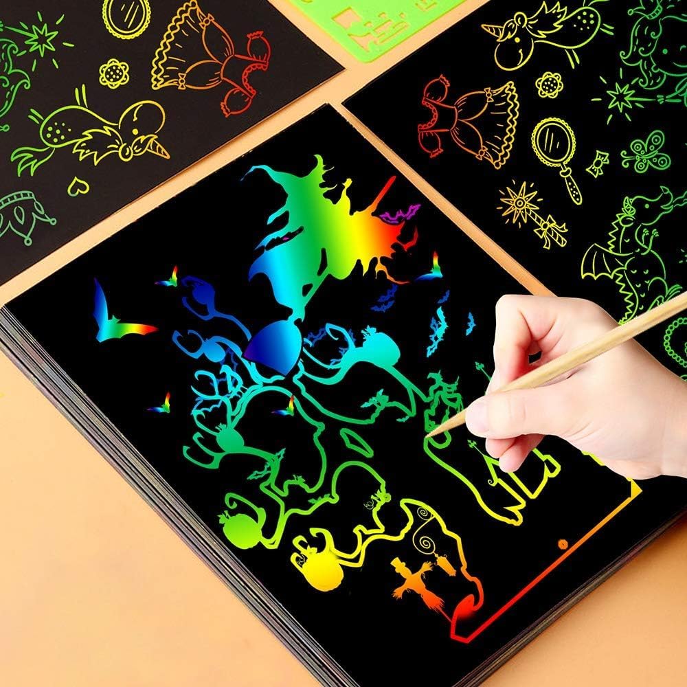 48 Stück Schmetterlings-Kratzkunst Für Kinder – Regenbogen-Kratzpapier Mit Holzstäbchen Für Kreative Kunstprojekte