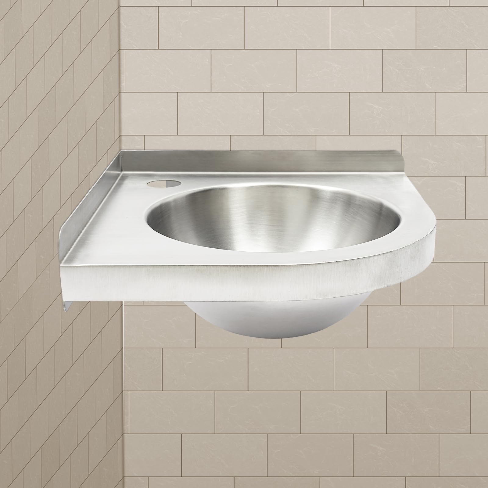 Lavabo in acciaio inox, 30,5 x 30,5 cm, lavello da parete in acciaio inox 304 da 1,2 mm, lavello angolare con scarico, staffe, senza rubinetto, per camper, bagno, cucina