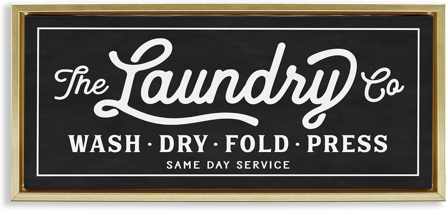 Stupell Industries Vintage Laundry Sign Cursive Typography Framed Floater Canvas Wall Art by Lettered and Lined