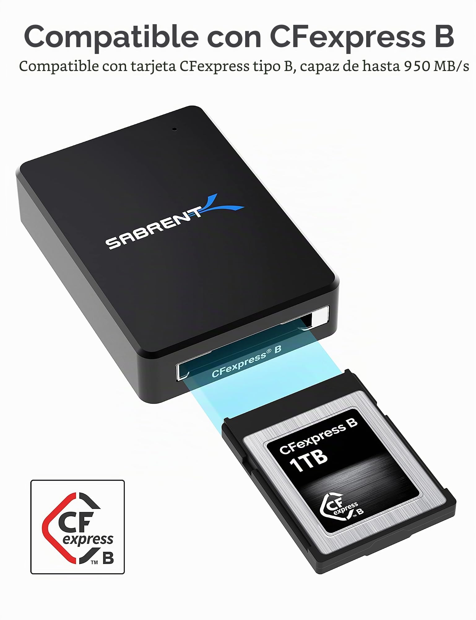 SABRENT Lector de Tarjetas CFexpress Tipo B| USB 3.2 Gen 2 | 10Gbps [CR-CFER]