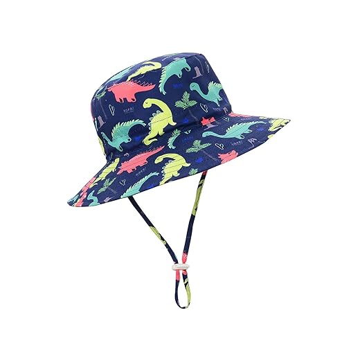 Baby Sun Hat UPF 50+ Sun Protective Toddler Bucket Hat Summer Kids Beach Hats Wide Brim Outdoor Play Hat for Boys Girls Navy Dinosaur 2-4T