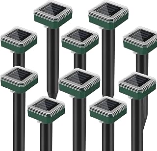 Mole Repellent Solar Powered 10 Pack, Waterproof Ultrasonic Gopher Repellent Stakes for Yard Lawn and Garden, Sonic Vole Snake and Groundhog Deterrent, Outdoor Rodent Repeller for Squirrel,Chipmunk