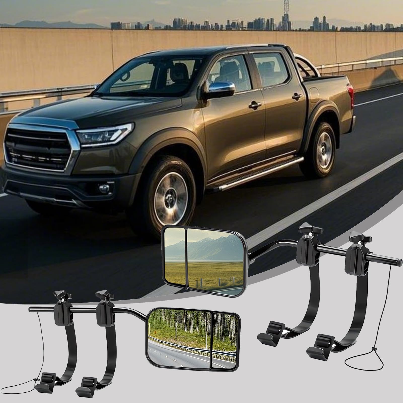 Zewnętrzne lusterka do holowania przyczep Obrotowe Zaciskowe Wypukłe | Komplet 2 sztuk lusterek mocowanych na zacisk do holowania Ciężarówka Auto Przyczepa Pickup Van SUV Przedłużki Boczne