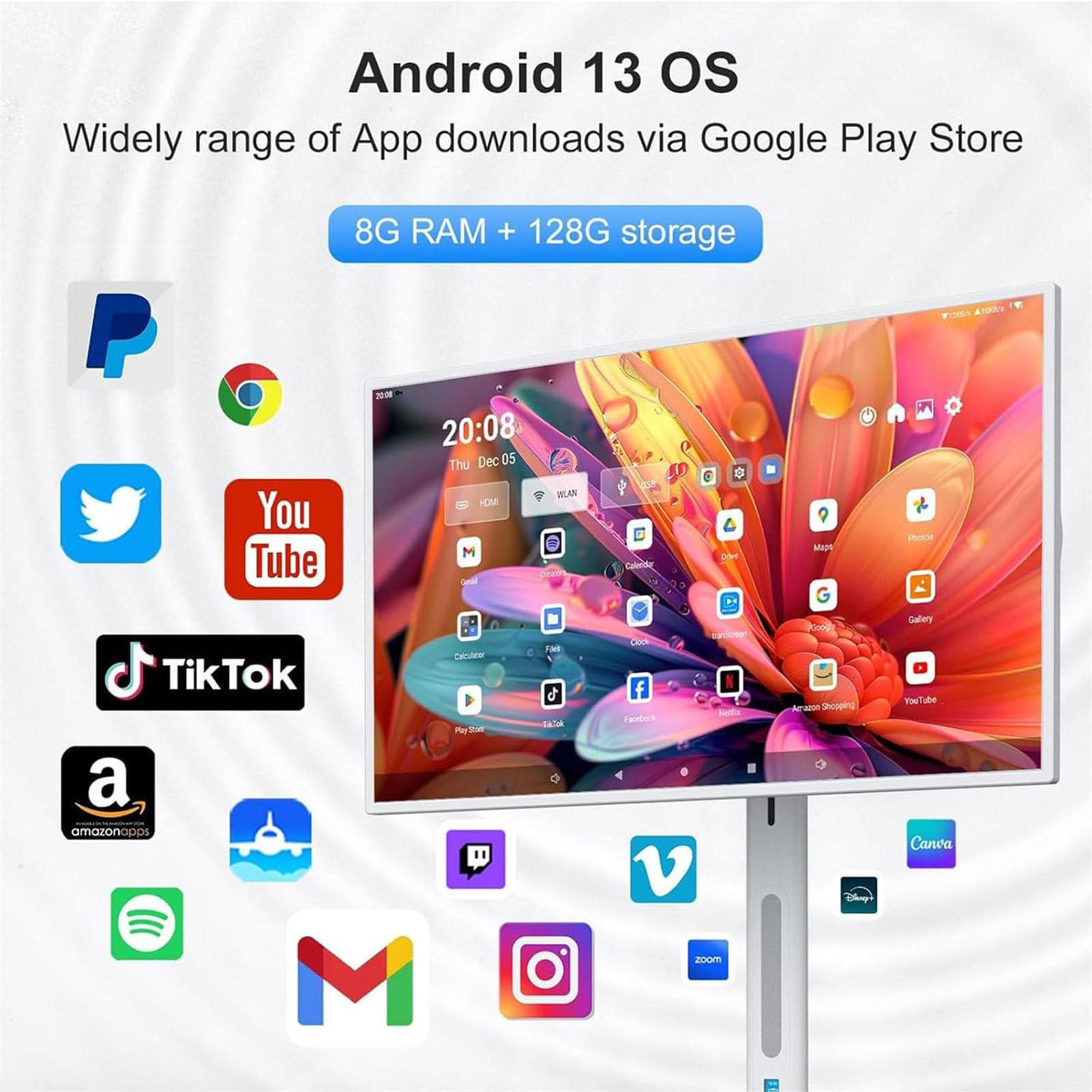 Przenośny telewizor Smart TV 61.0 cm/68.6 cm/81.3 cm, przenośny telewizor z ekranem dotykowym, ekran dotykowy 1920 x 1080 z kamerą, obrotowa konstrukcja, stojący, mobilny telewizor