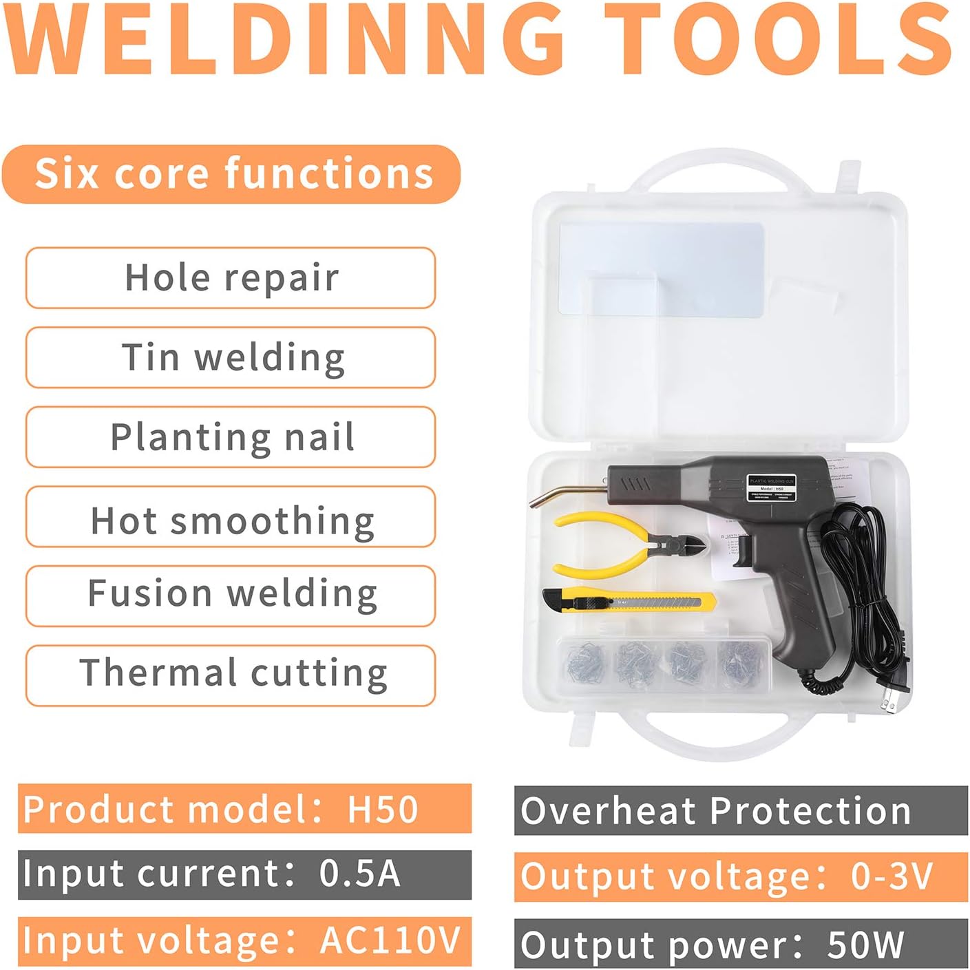 ATOLS Plastic Welding Machine Car Bumper Repair Kit, 50W Hot Stapler Plastic Repair Kit, Hot Staple Gun Car Bumper Crack Repair Kit with Plier, Flat/Outside Corner/Inside Corner/Wave Staples - - 