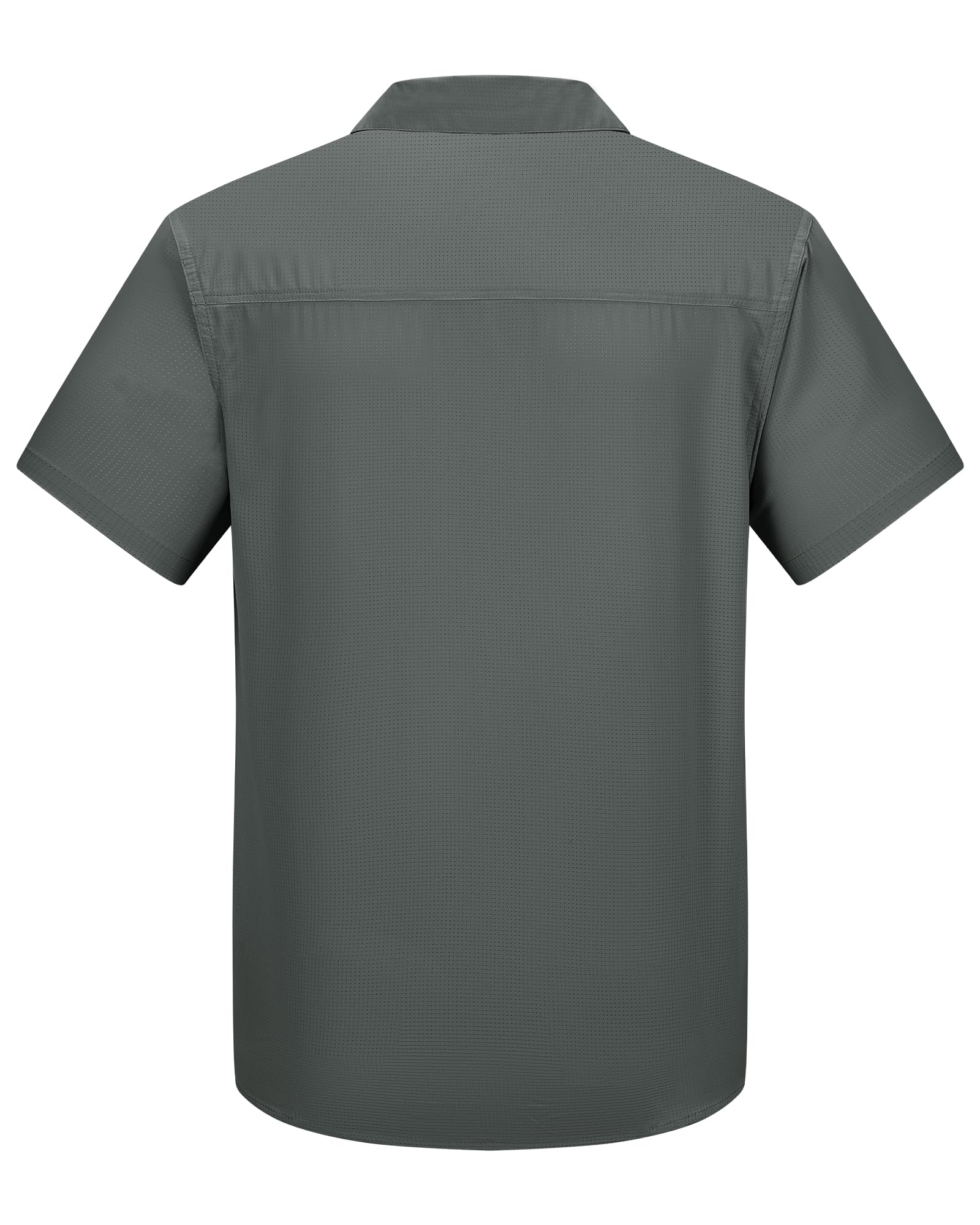 Outdoor Ventures Camisa de Pesca Ligera de Manga Corta para Hombre, UPF 50, con Botones, de Secado rápido, para Senderismo, Viajes, Safari, Gris Sombra, Small