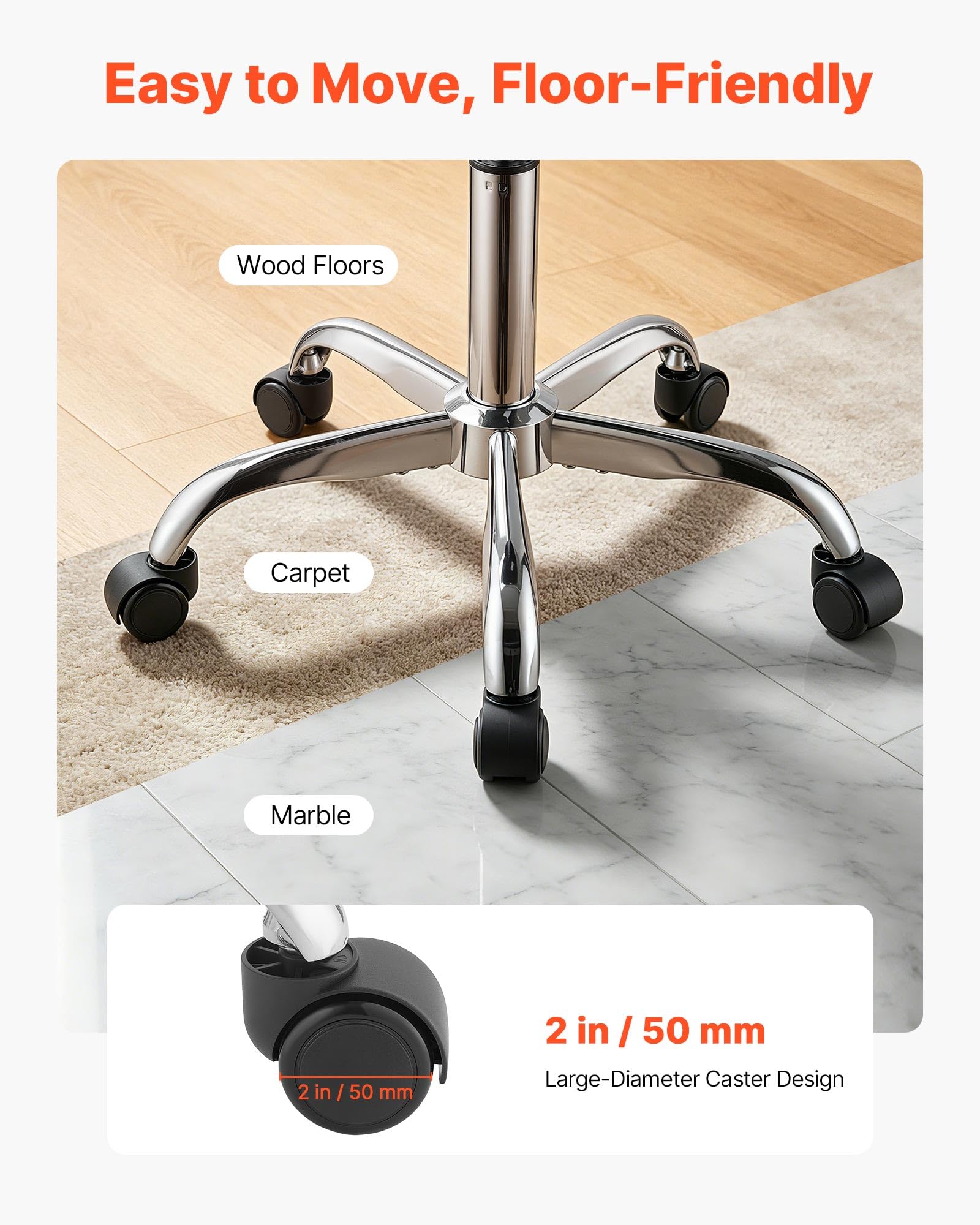 VEVOR Taburete Tipo Silla de Montar, Taburete Giratorio con Ruedas y Respaldo, Altura Ajustable de 53-69 cm, Capacidad de Carga 226,8 kg, Asiento Ergonómico, Silla para Oficina Estudio Clínica, Negro