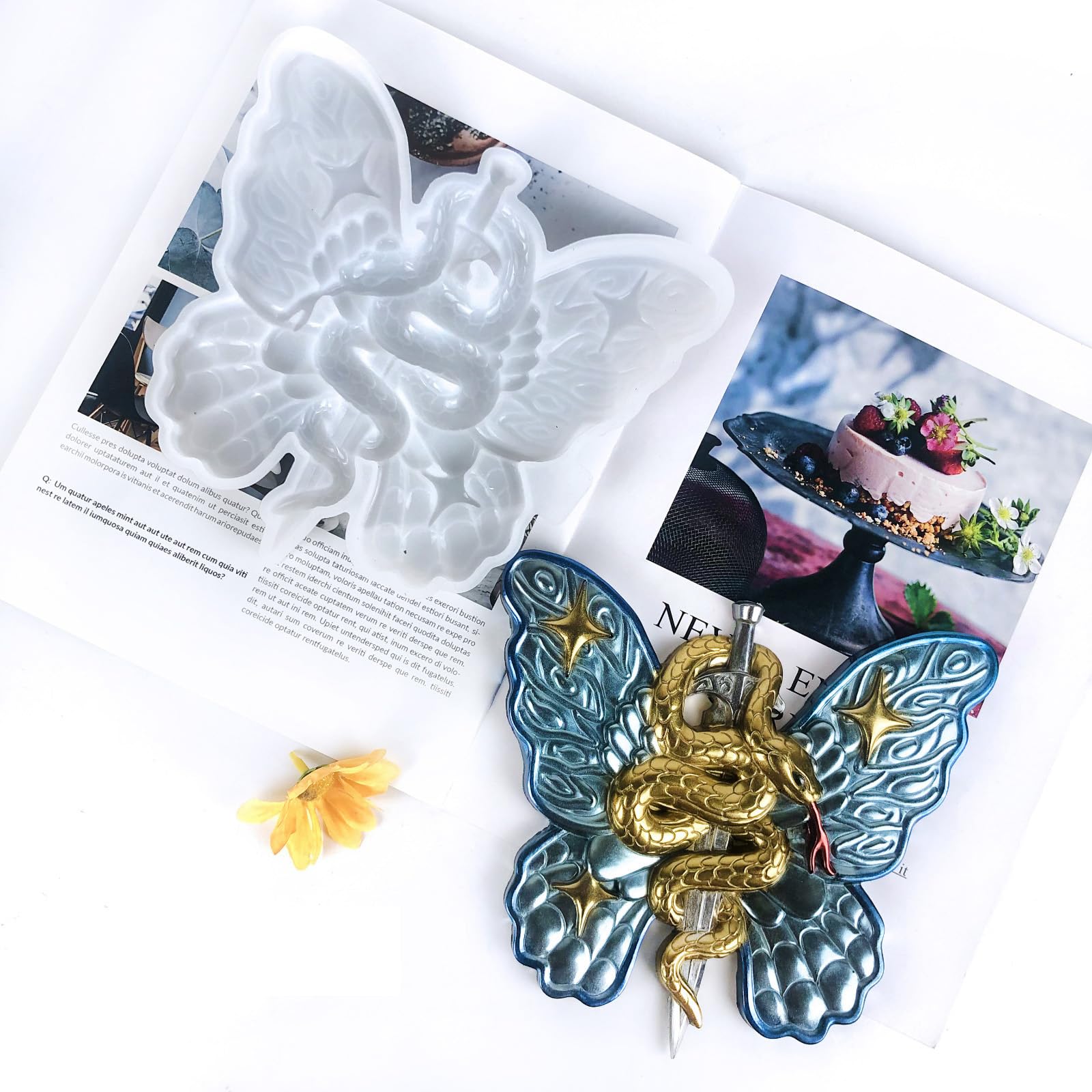 YYlingx Snake Butterfly Resin Silicone Mould,Wall Decor Mould Resin Casting Mould for DIY, White, 8.11 in - Image 3
