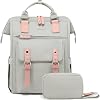 LOVEVOOK Laptop Backpack for Women School Work Travel Backpack Purse, College Bookbag Nursing Backpack Business Computer Bag Doctor Nurse Bags, 15.6 Inch, Light Grey-pink