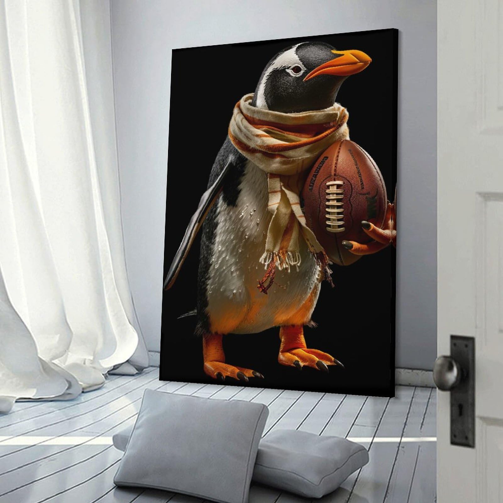 Junmoney Penguin American Football Canvas Art Print, 08x12inch(20x30cm), for Living Room, Bedroom, Office Or Hallway, Decorative Artwork with Broad Appeal