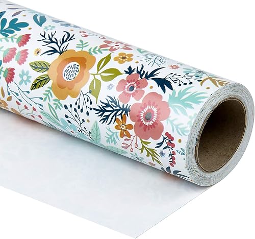 WRAPAHOLIC Rollo de papel de regalo floral, mini rollo, 17 pulgadas x 33 pies, diseño de flores de jardín de primavera y verano, perfecto para