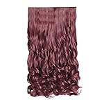 REECHO 16 1-Pack 3/4 Full Head Curly Wavy Clips in on Synthetic Hair Extensions HE008 Hairpieces for Women 5 Clips 3.9 Oz per Piece - Wine Red