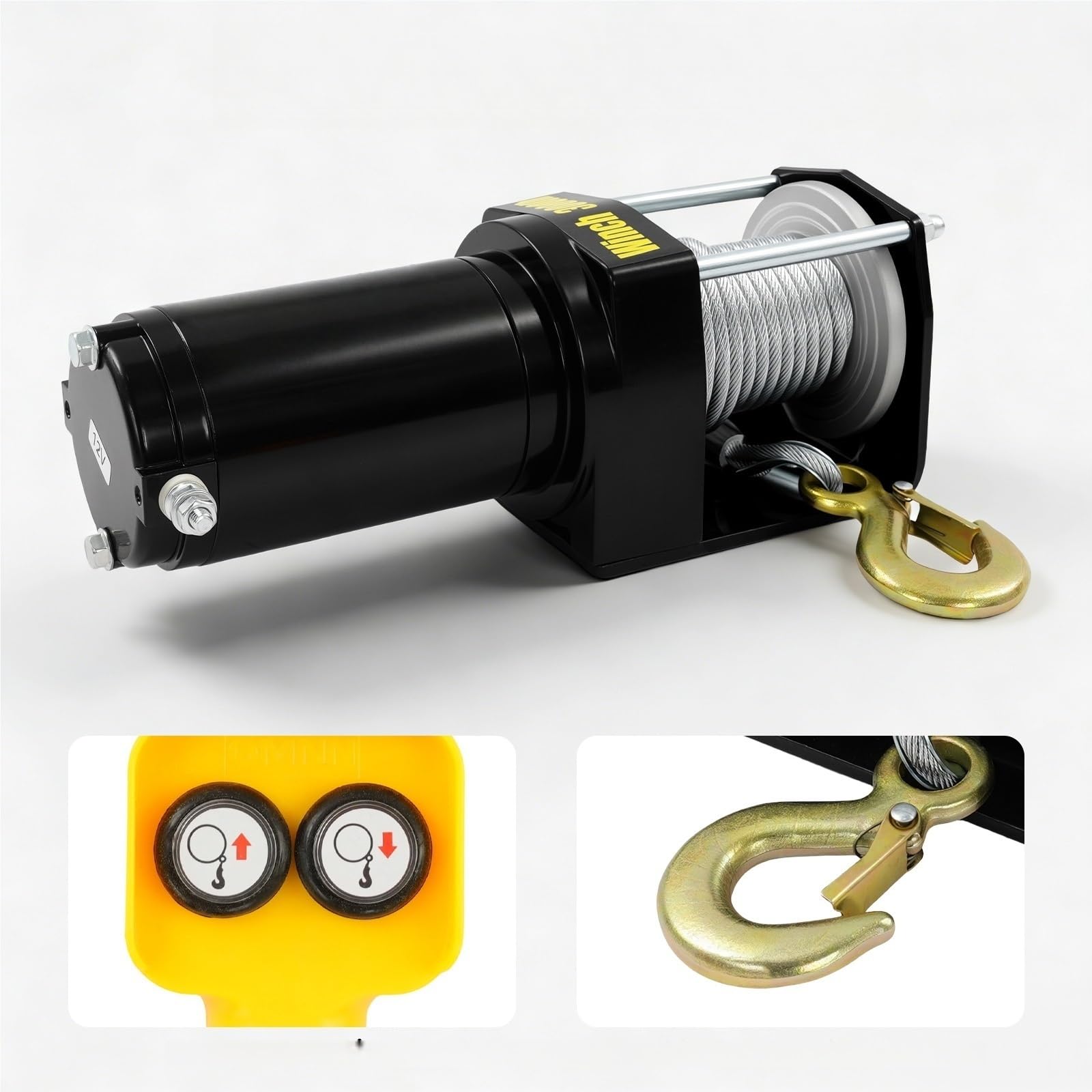Polipasto Eléctrico Cabrestante Eléctrico De 12V CC, Motor Con Cable Acero 6 M, Fuerza Tracción Nominal 1300 Kg, Moto Cobre Puro 0,55 KW