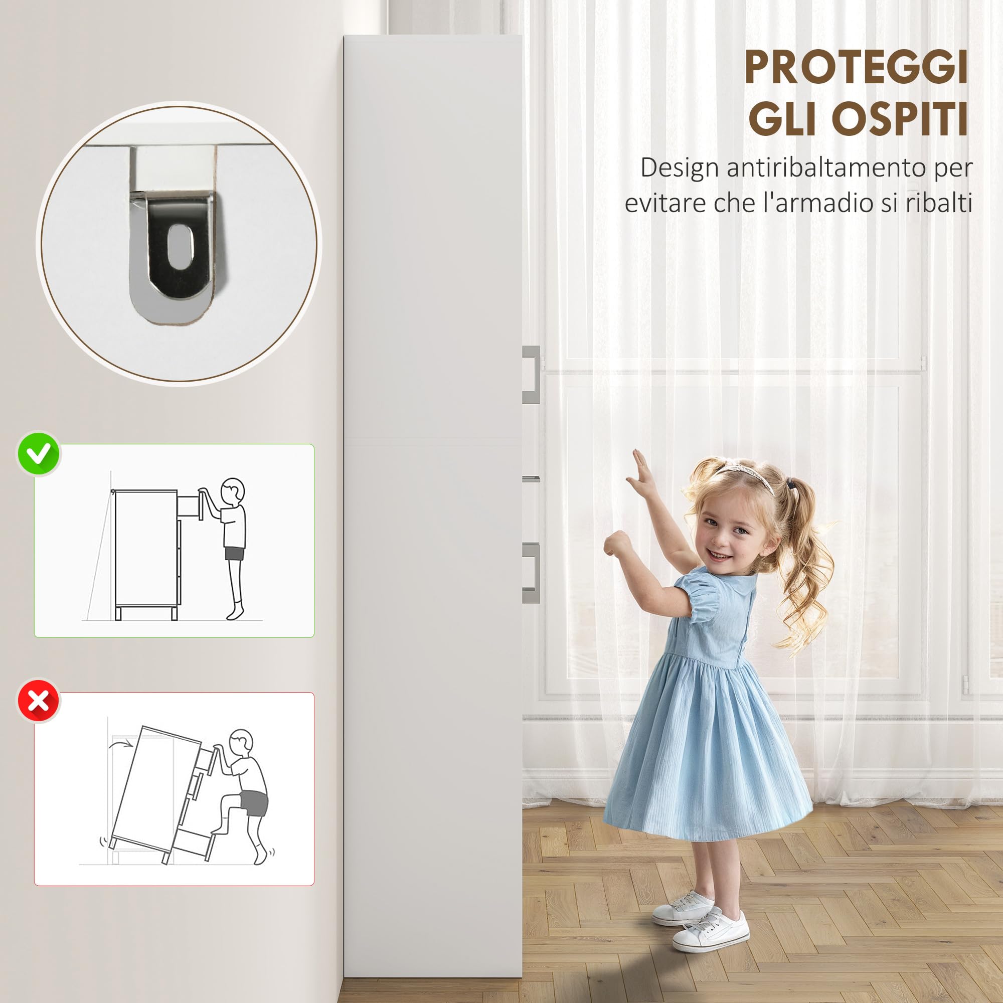 HOMCOM Credenza Cucina Alta, Mobile Dispensa con 2 Armadietti e Cassetto Grande, Mobile Cucina con Ripiani Regolabili, per Sala da Pranzo, Soggiorno, Salotto, 70.8x34x180 cm, Bianco