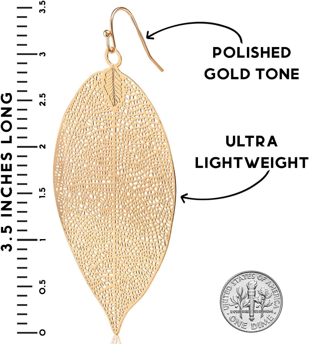 Humble Chic Big Filigree Leaf Earrings for Women - Lightweight Cutout Oversized Drop Dangles - Boho Silver Earrings for Women, Vintage-Style Dangling Drops in Large 3.5" Inch Long, Silver Tone Plated - Image 4