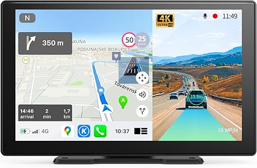 Pantalla Carplay portátil de 9 pulgadas con cámara de tablero 4K UHD, Apple Carplay inalámbrico y Android Auto Car Stereo, ADAS, cámara de respaldo