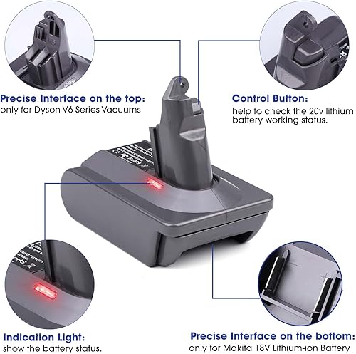 Miniatura 3 de BTRUI Adaptador de batería para Dyson V6 para Makita 18V Batería a V6 AbsolutoMotoheadAnimal+FluffyDC58 DC59 DC61 DC62 SV04 SV09 Convertidor de