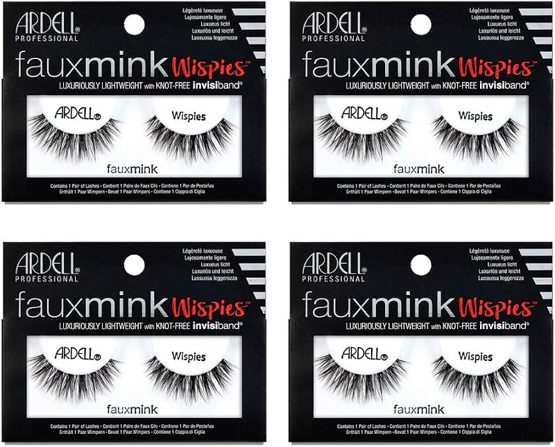 Cílios postiços em faixa Ardell Faux Mink Wispies com Invisiband, modelo 853, reutilizáveis, pacote com 4