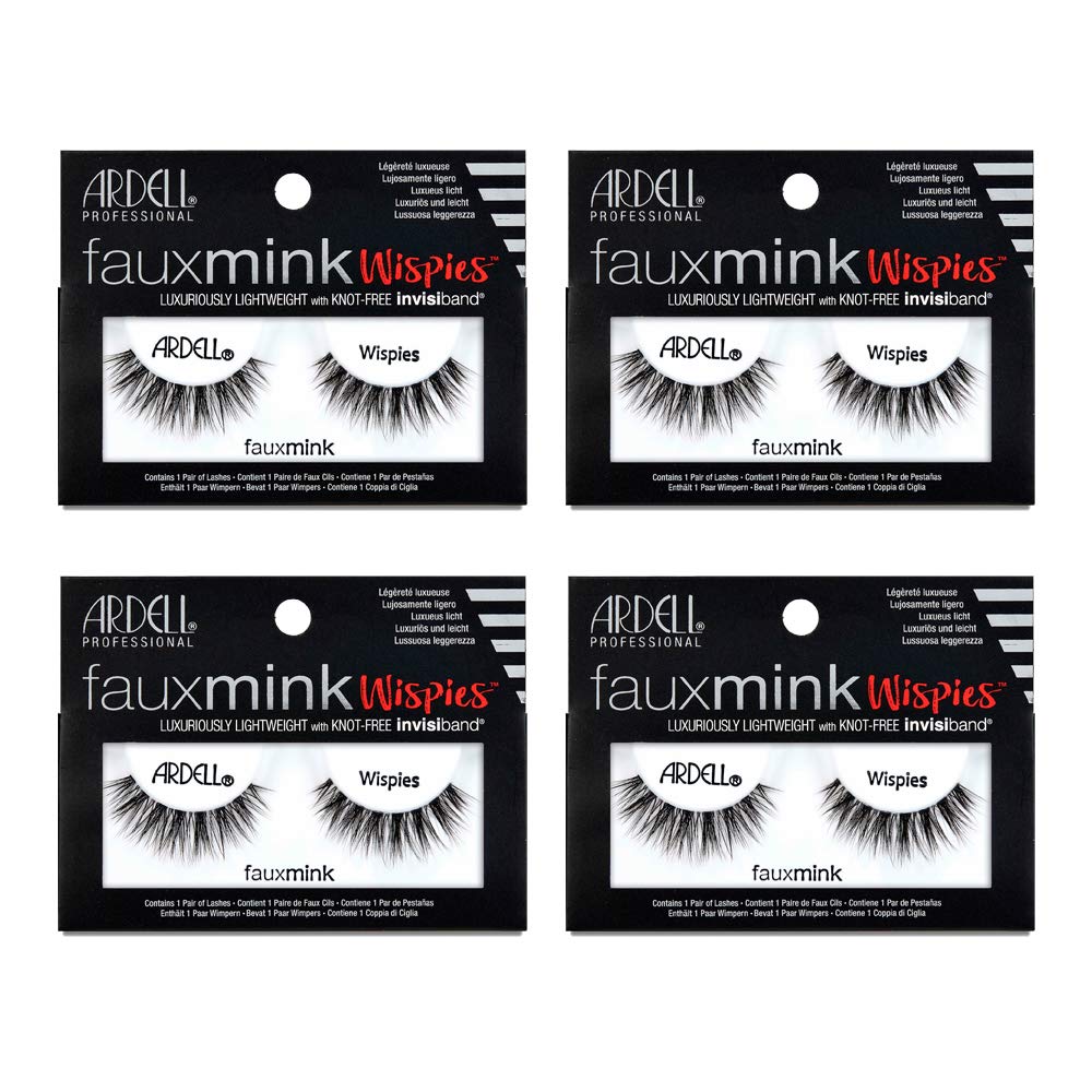 Ardell Faux Mink Lashes Wispies Eyelashes – Lightweight Reusable Strip Lashes with Invisiband, 4 Pack Ardell Faux Mink Lashes Wispies Eyelashes – Lightweight Reusable Strip Lashes with Invisiband, 4 Pack