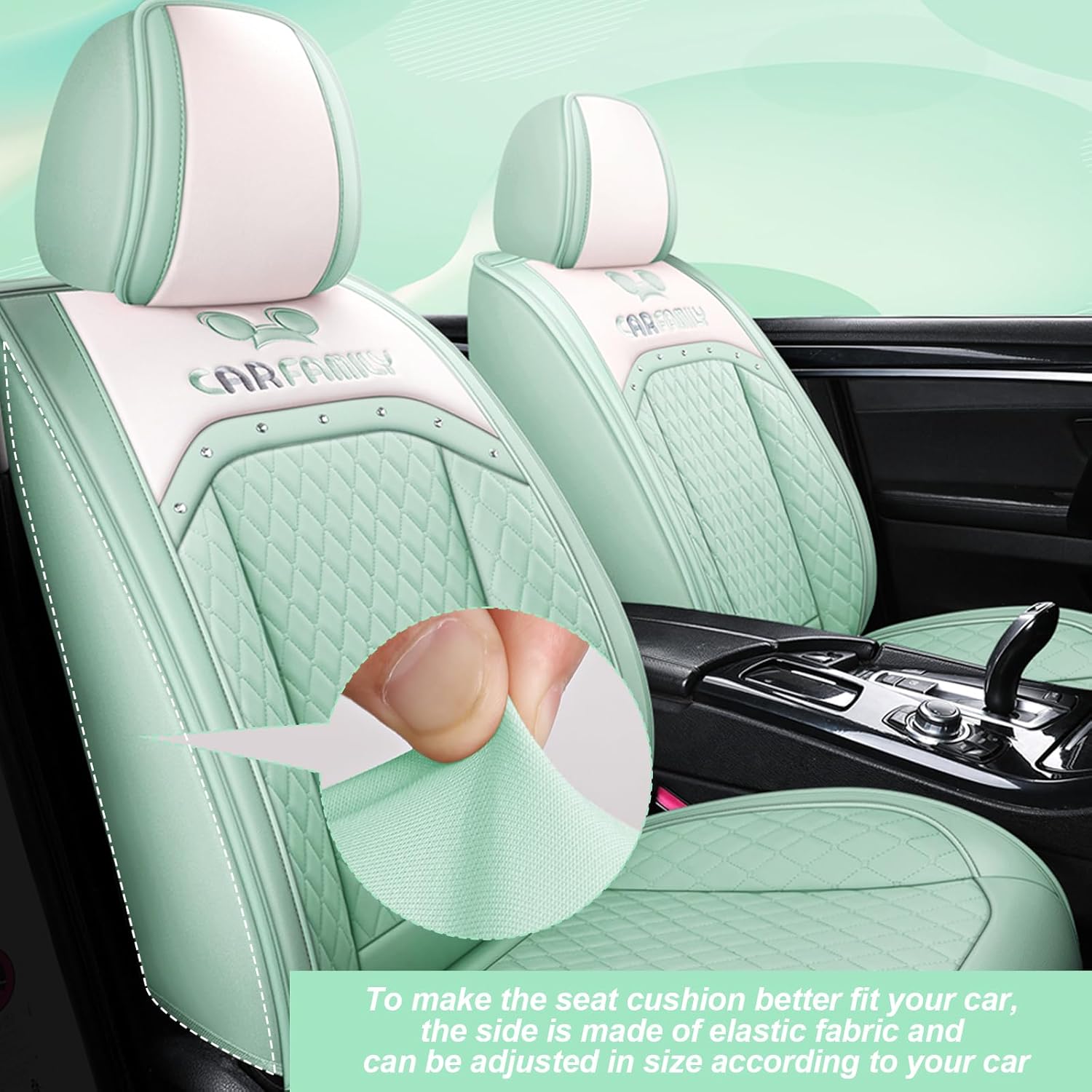 JinlinKar Cute Cartoon Bear car seat Cover 5 Set with Waterproof PU Leather for Cars SUV Pick-up Truck Universal Fit Set (Green)