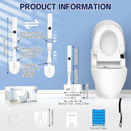 Miniatura 2 de Juego de cepillo eléctrico y soporte para inodoro, cepillo eléctrico para inodoro, juego de limpiador de cepillo de inodoro con 5 recambios de