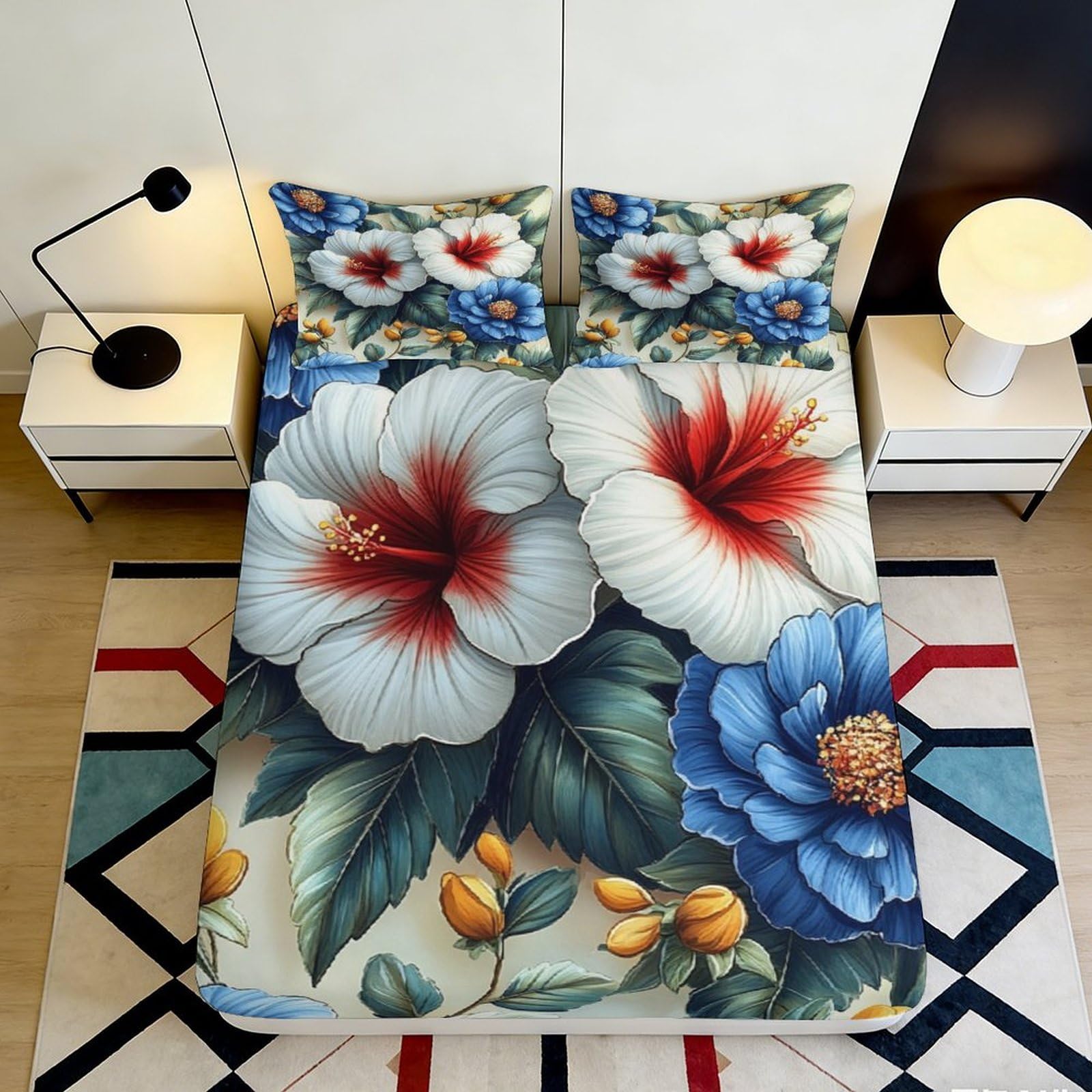 Jqzkxnhpbr Style-8 3D Printed Hibiscus Floral Fitted Sheet Microfiber Soft Rose Blossom Mattress Cover For Bedroom Guest Room Decor 90X200x25cm