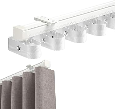 Ceiling Curtain Track Rail, Top/Side-Mounted Sliding Curtain Track, Aluminum Curtain Straight Track, Ripplefold Snap Track with Tape Set for Living Room Bedroom Room Divider340cm11.2ft