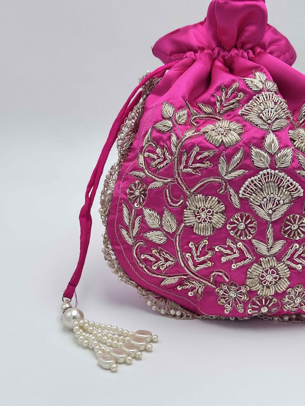 Amayra Luxe Potli Desinger Bags | Jute Handbags for women | Embroidered Women Potli | Ladies Shagun Pouches for Festive Seasons | Batwa Bag | Bridal Purse With Embroidery for Wedding (Rani) 4