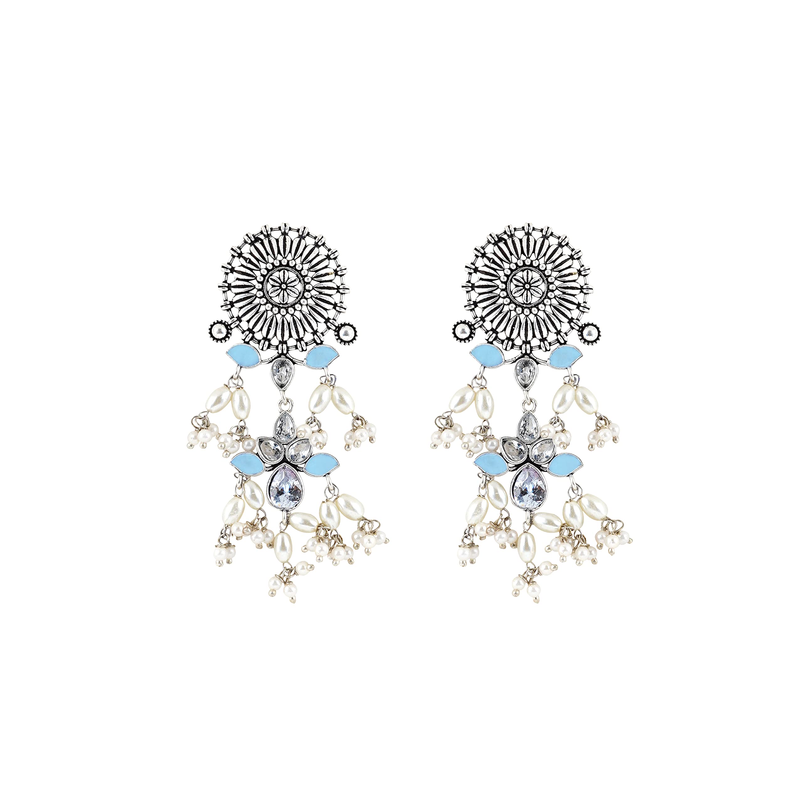 Teejh Jeevika Light Blue Silver Oxidised Earrings