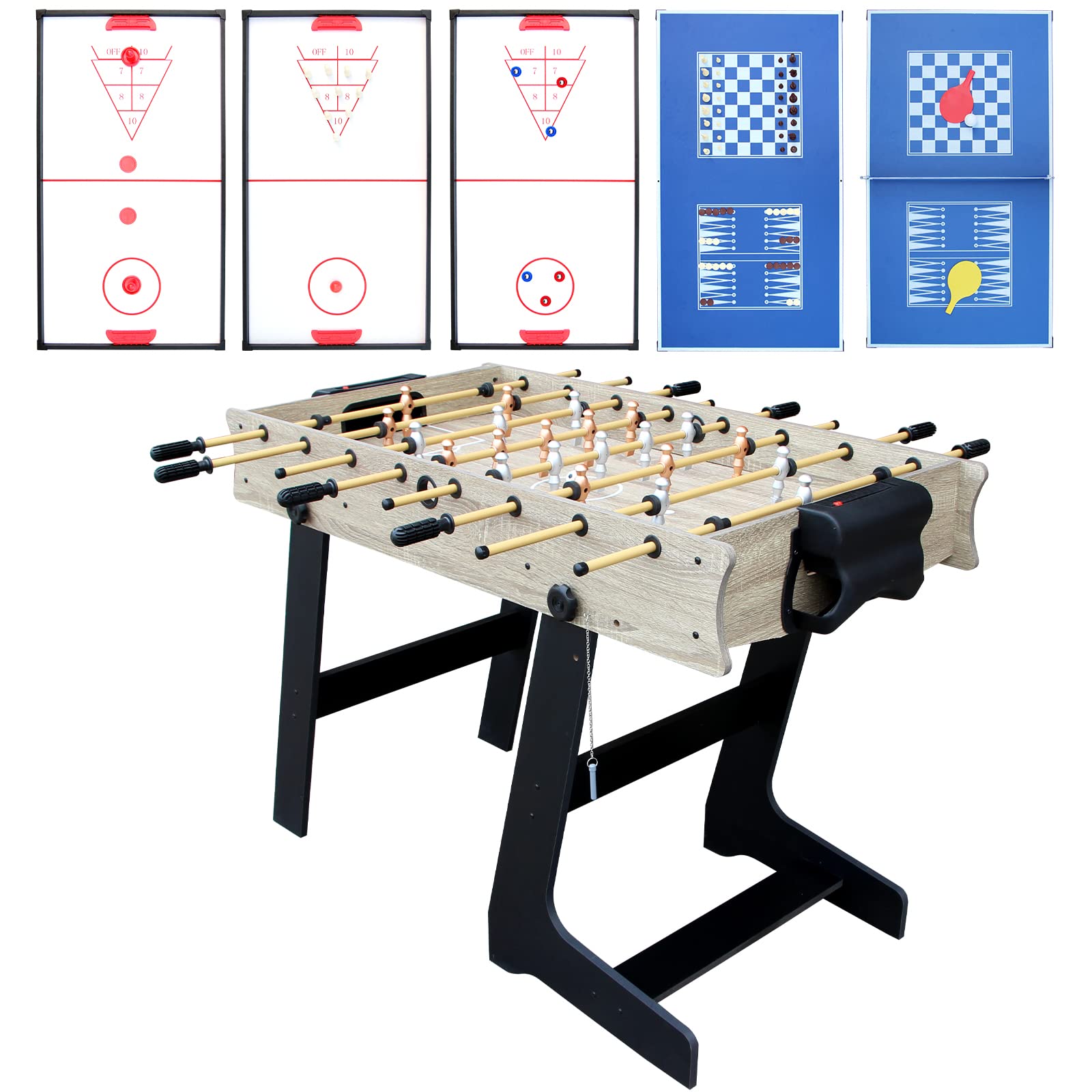 AIPINQI 7-in-1 2x4ft Combo Game Table for Home, Game Room, with Hockey, Soccer Football, Table Tennis/Ping Pang, Shuffleboard, Bowling, Chess and Backgammon