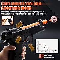 Vista 2 de Pistola de juguete automática de expulsión de carcasa – Rango de 26 a 32 pies, 2 modos (disparo y Fidget) con 2 cargadores, 18 carcasas, 100 balas