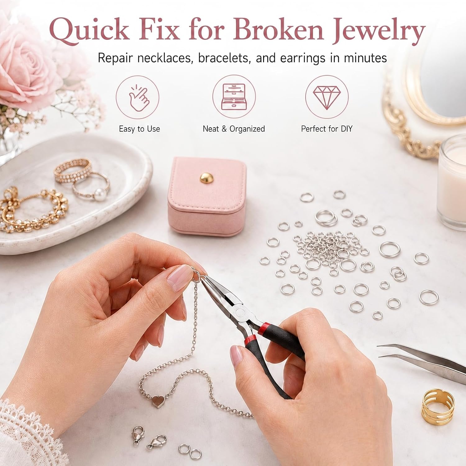 Bonison 1200 Pcs Silver Jump Rings for Jewelry Making Kit