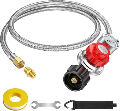 5FT 0-30 PSI Adjustable High Pressure Propane Regulator with Gauge 030PSI Gas Flow Indicator Stainless Propane QCC1 Hose with 3/8 Flare x 1/8 MNPT Fits for LP Gas Cooker, Burner, Turkey Fryer, Smoker