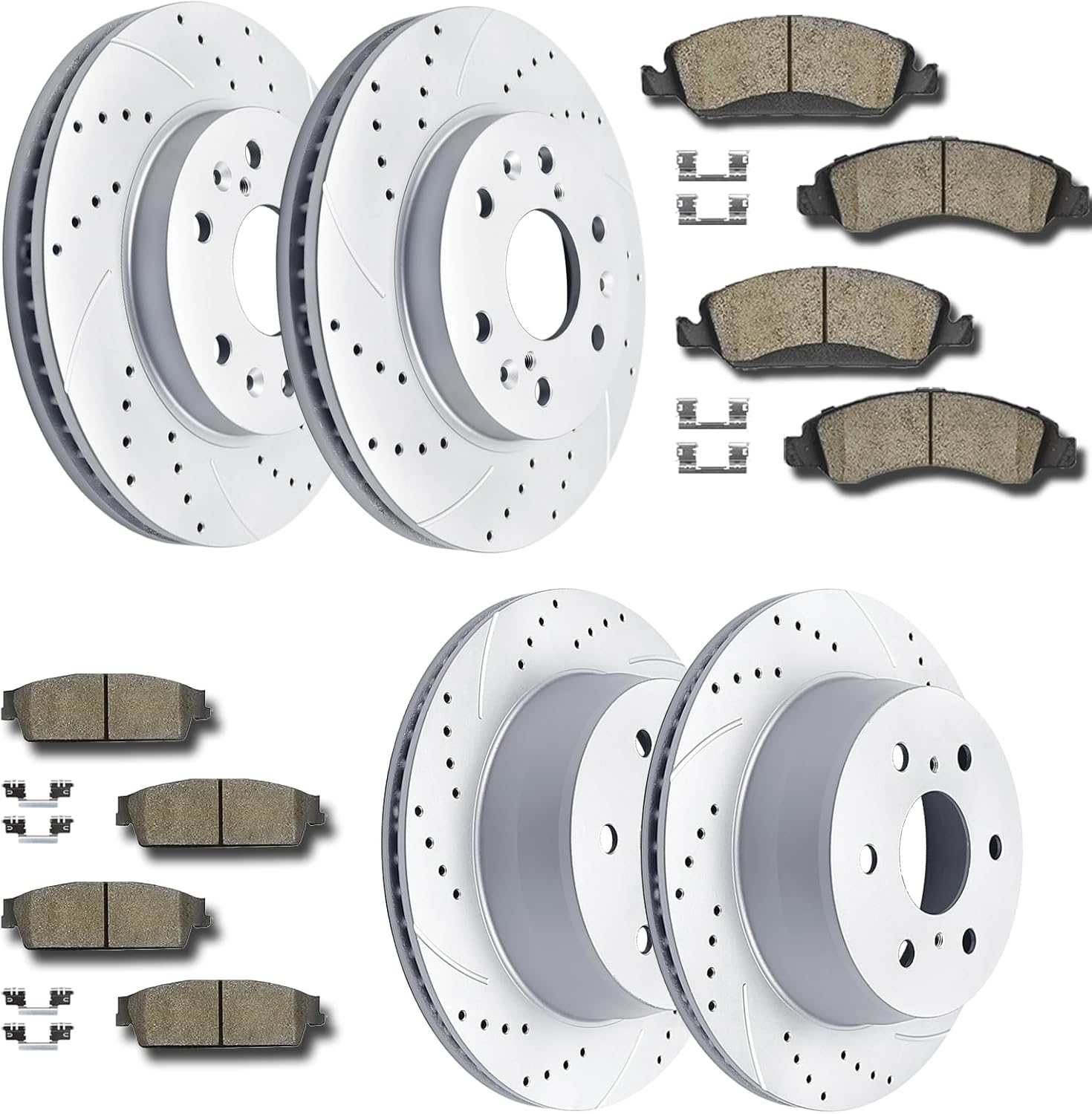 Front and Rear Drilled and Slotted Brake Rotors Ceramic Brake Pads Brake Kit Suitable for Cadillac Escalade GMC Yukon Chevy Silverado 1500 Tahoe