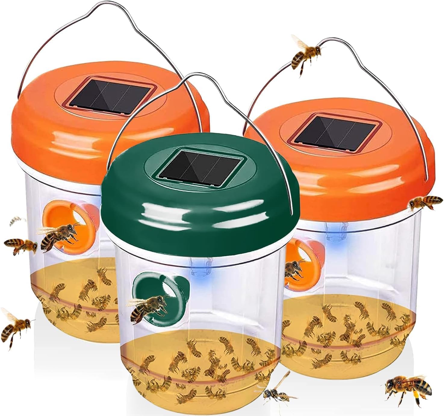 Wasp Traps for Hunting Wasps, Bees, Hornets, Insects, Yellow Jacket Traps, Wasp Trap Catcher, Reusable Solar Powered Hanging for Outdoor, 3 Packs
