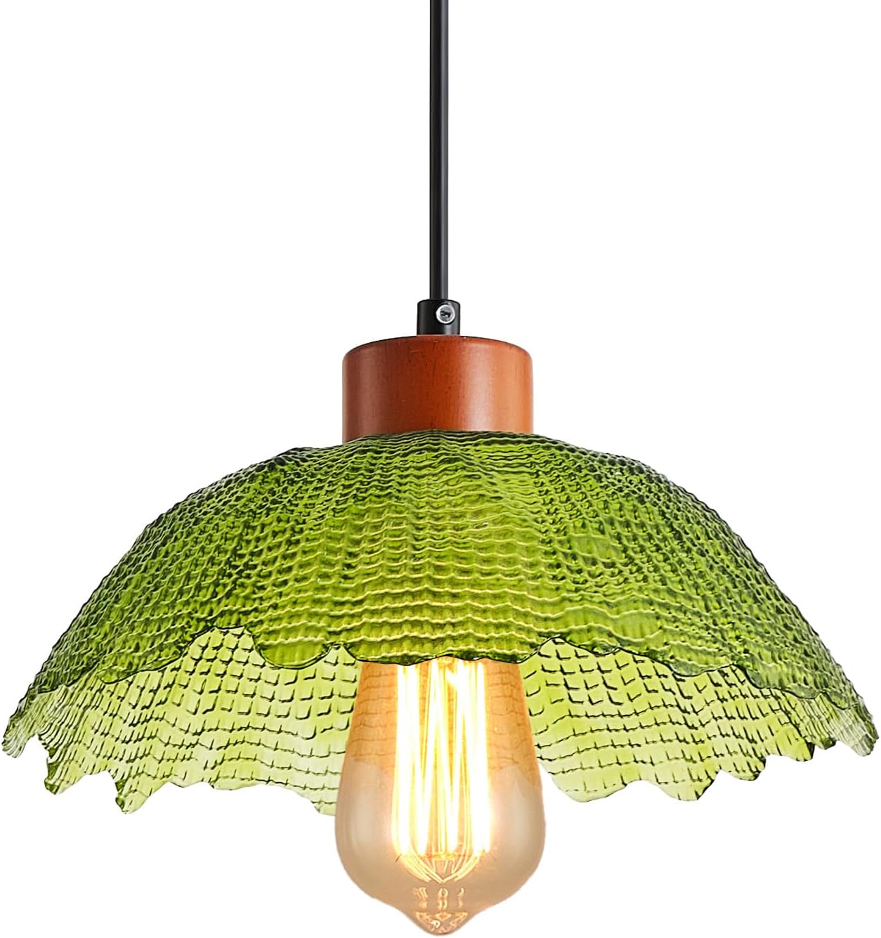 ANYLOVE Vintage Hammered Gradient Green Glass Pendant Light,11inch Gradient Petal Ceiling Hanging Lamp,Adjustable Hanging line for Kitchen Island, Dining Room, Bedroom, Hallway,Farmhouse